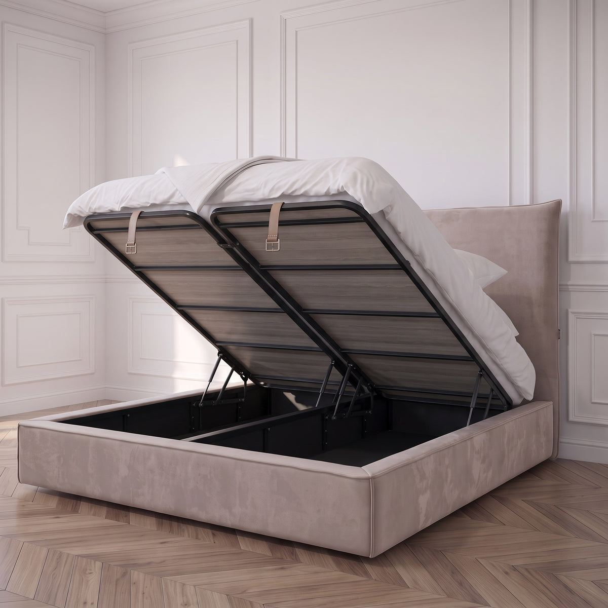 Lit Coffre Lovely - Velours Taupe