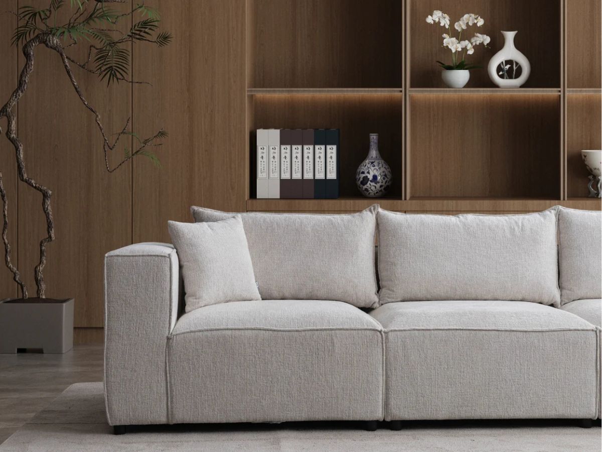 Canapé Modulable - Chenille - 4 Places + 1 Pouf