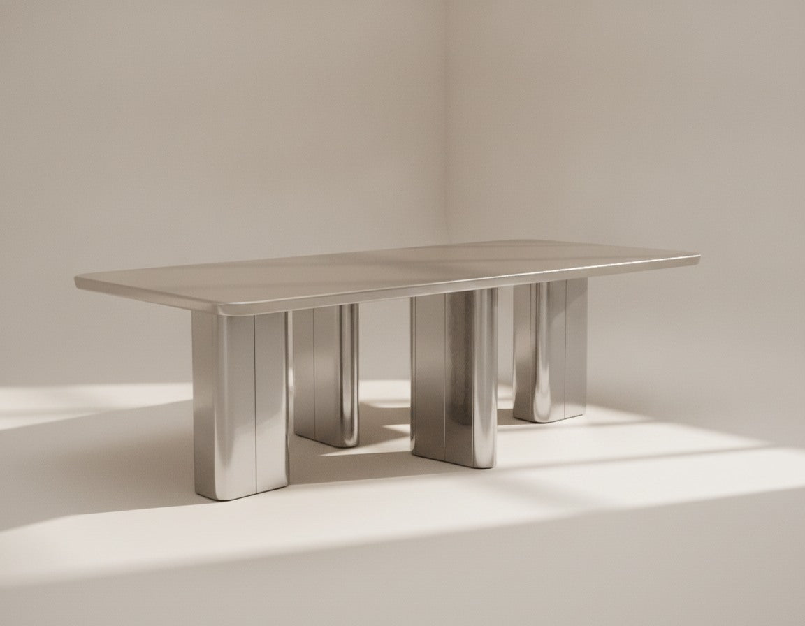 Table à Manger Rectangulaire - Plateau Laqué Taupe & Piètement Chrome