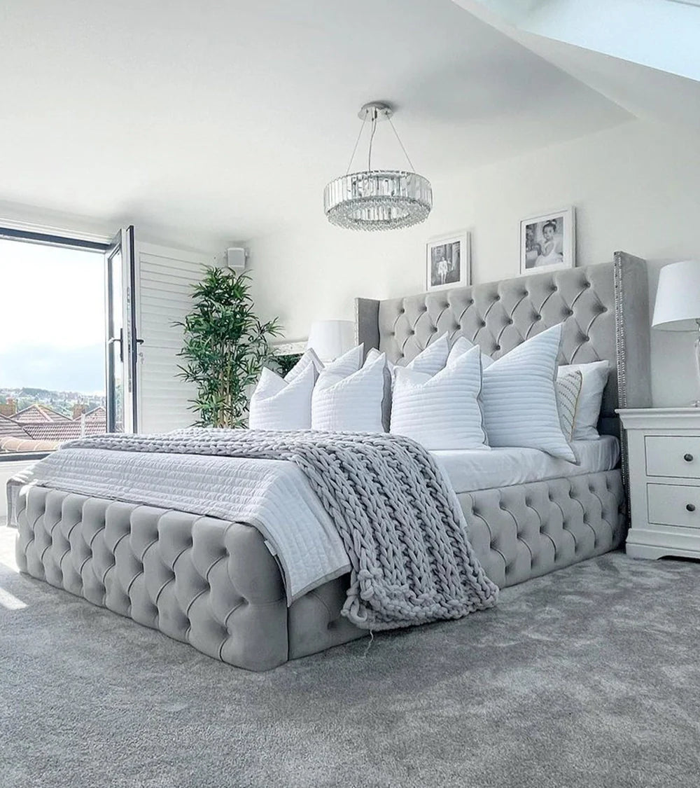 Cadre de Lit Armony Gris - Élégance Néo-Classique