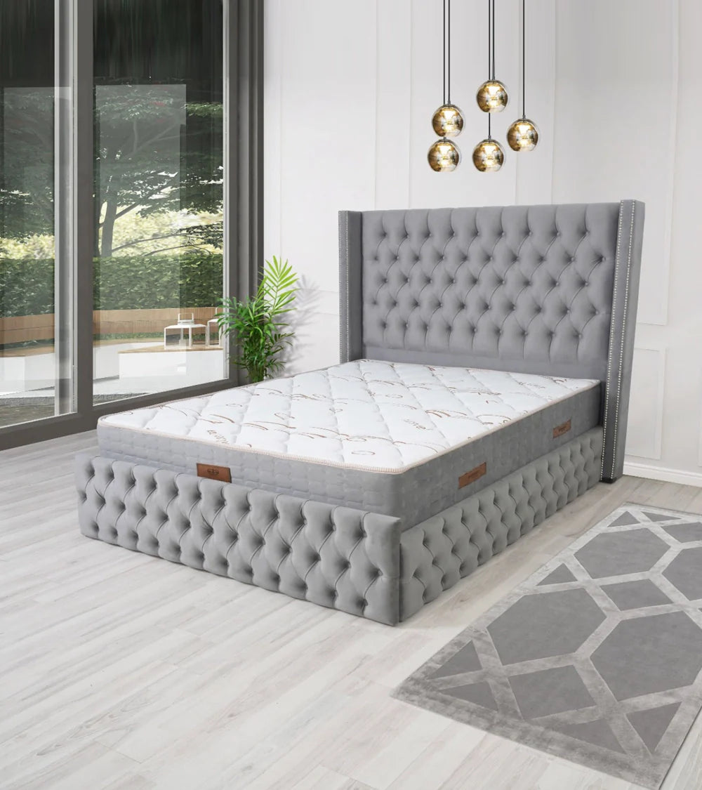 Cadre de Lit Armony Gris - Élégance Néo-Classique