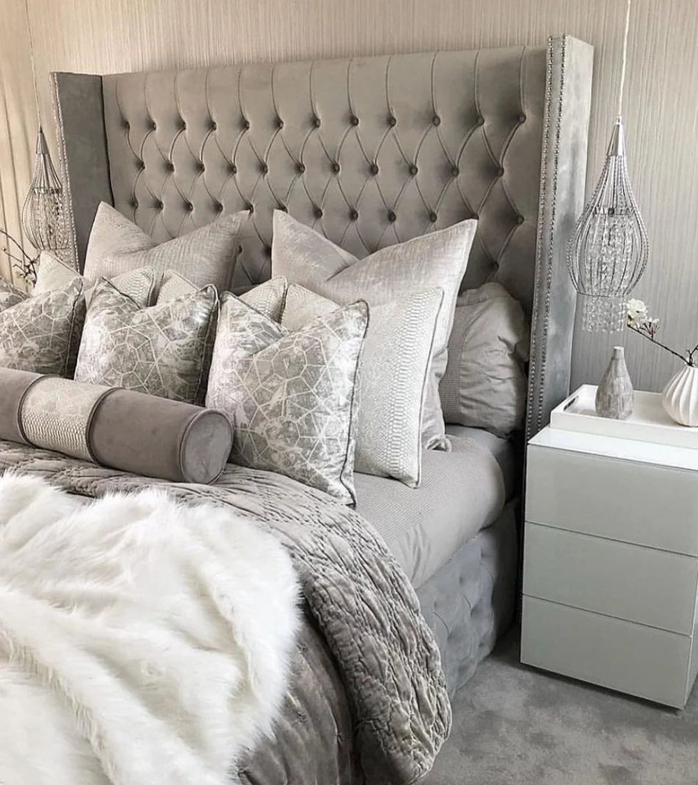 Cadre de Lit Armony Gris - Élégance Néo-Classique