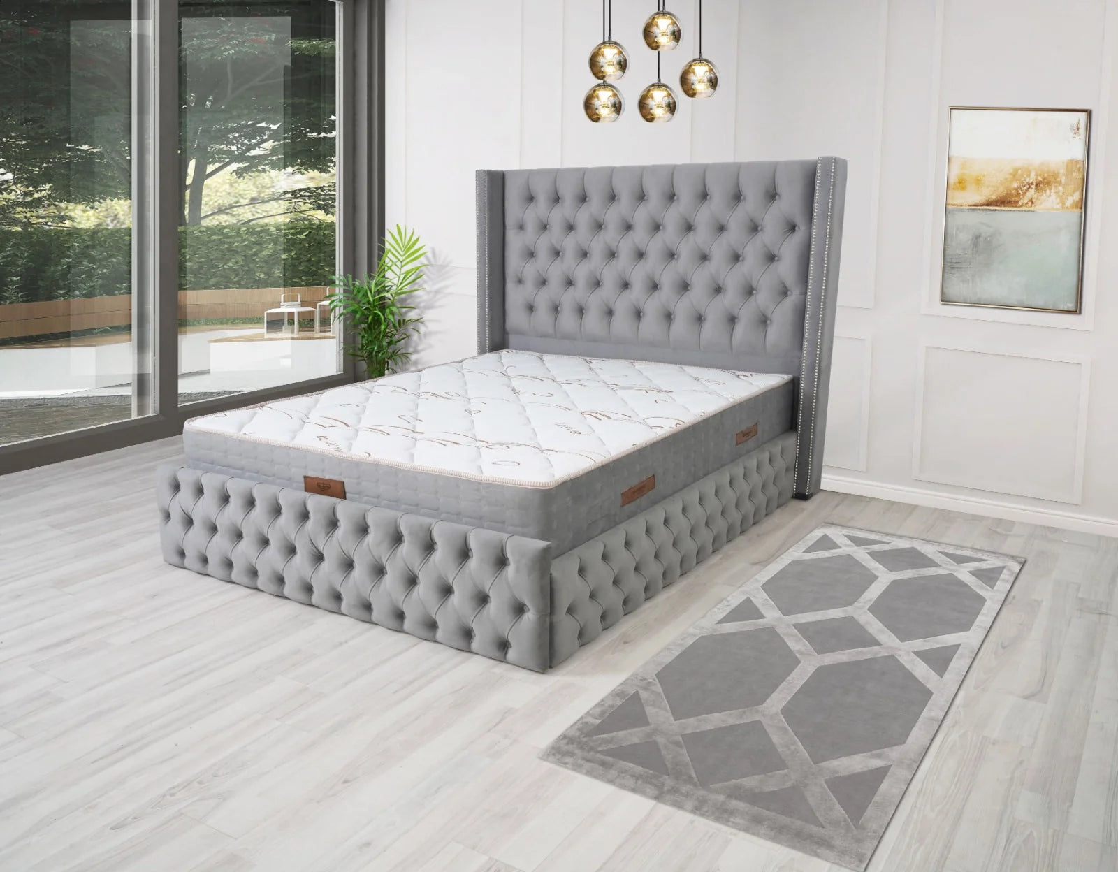 Cadre de Lit Armony Gris - Élégance Néo-Classique