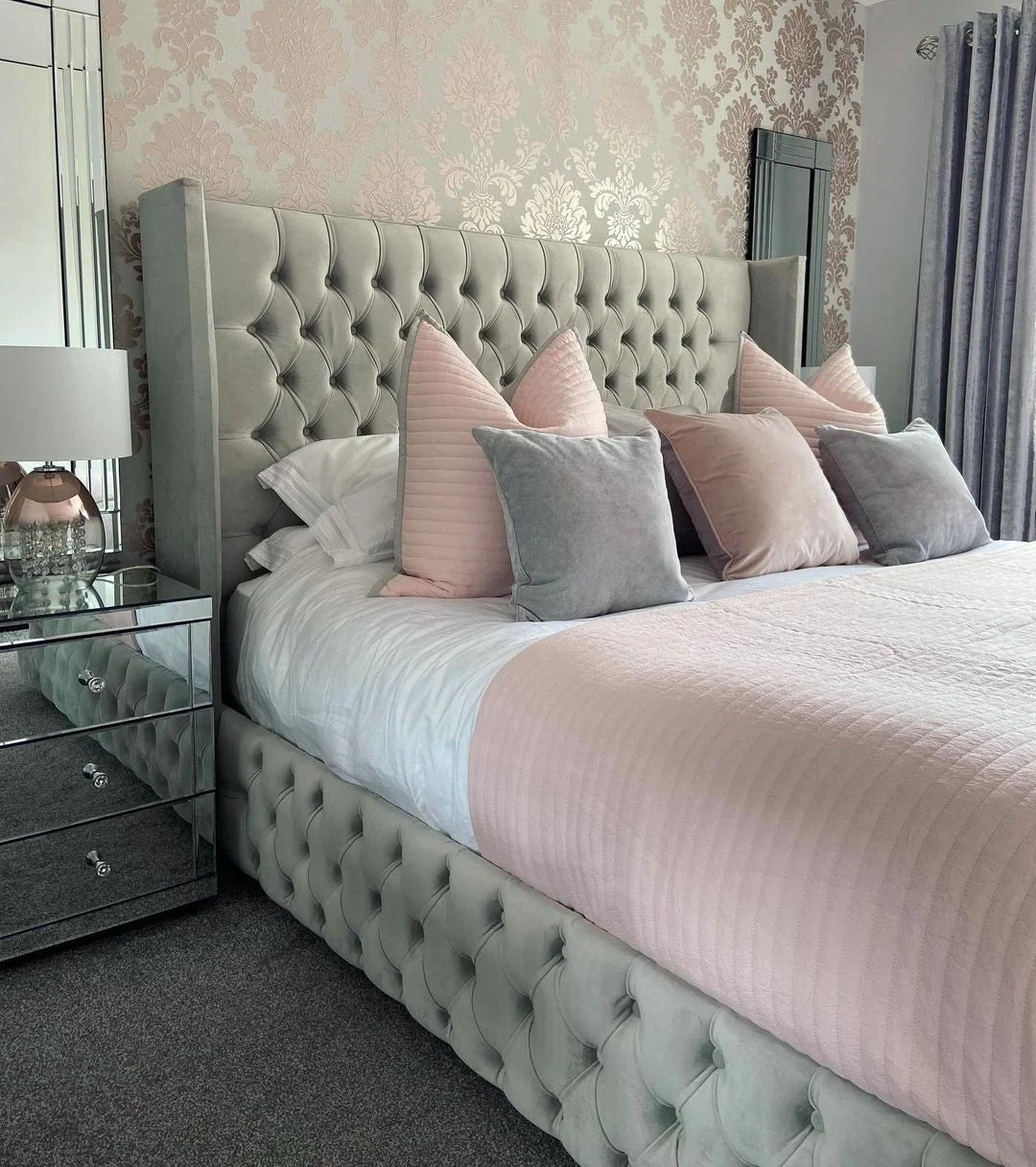 Cadre de Lit Armony Gris - Élégance Néo-Classique