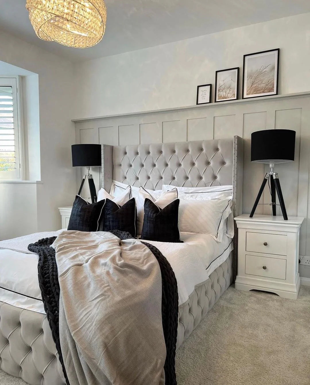 Cadre de Lit Armony Gris - Élégance Néo-Classique