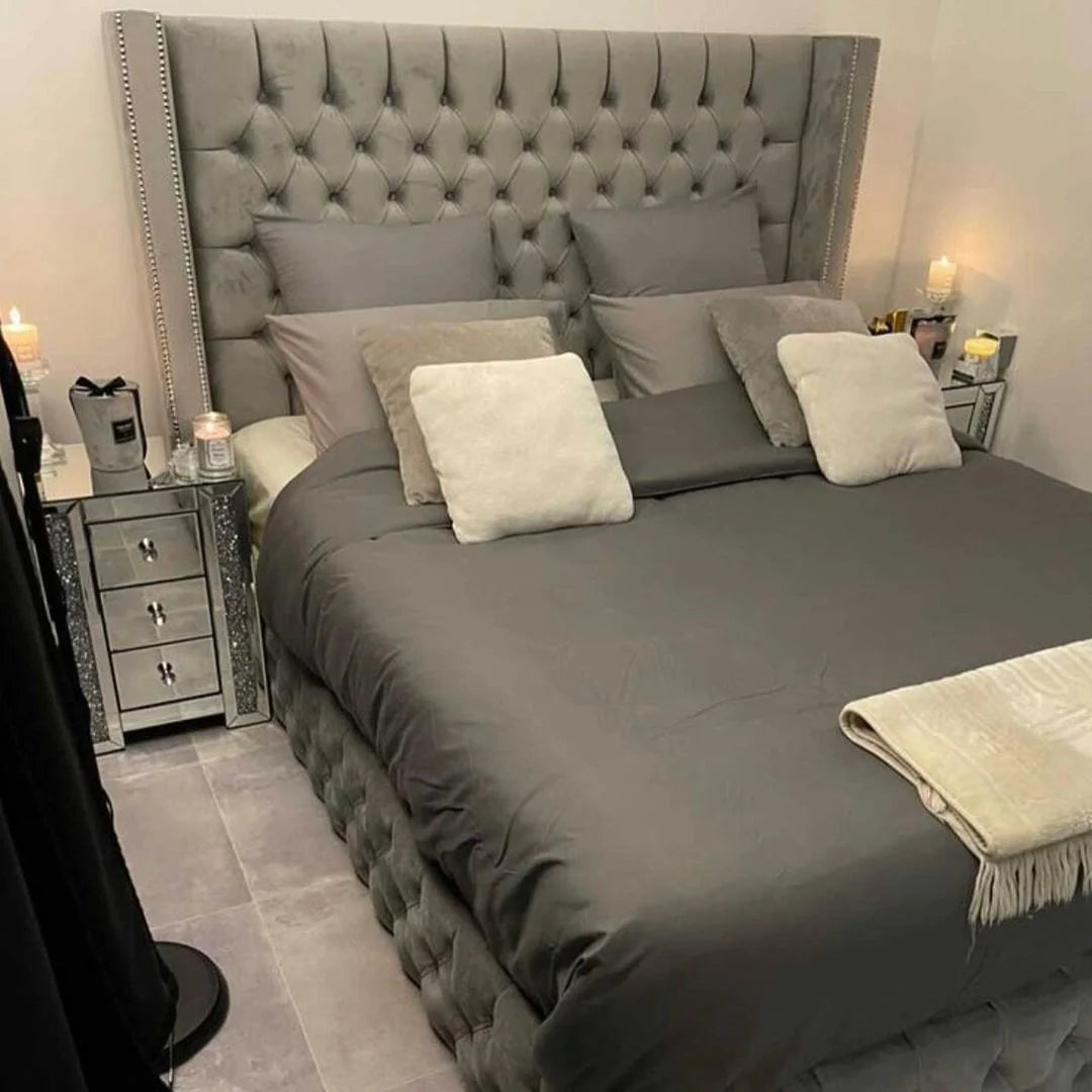 Cadre de Lit Armony Gris - Élégance Néo-Classique