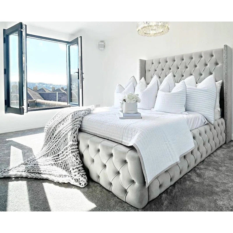 Cadre de Lit Armony Gris - Élégance Néo-Classique