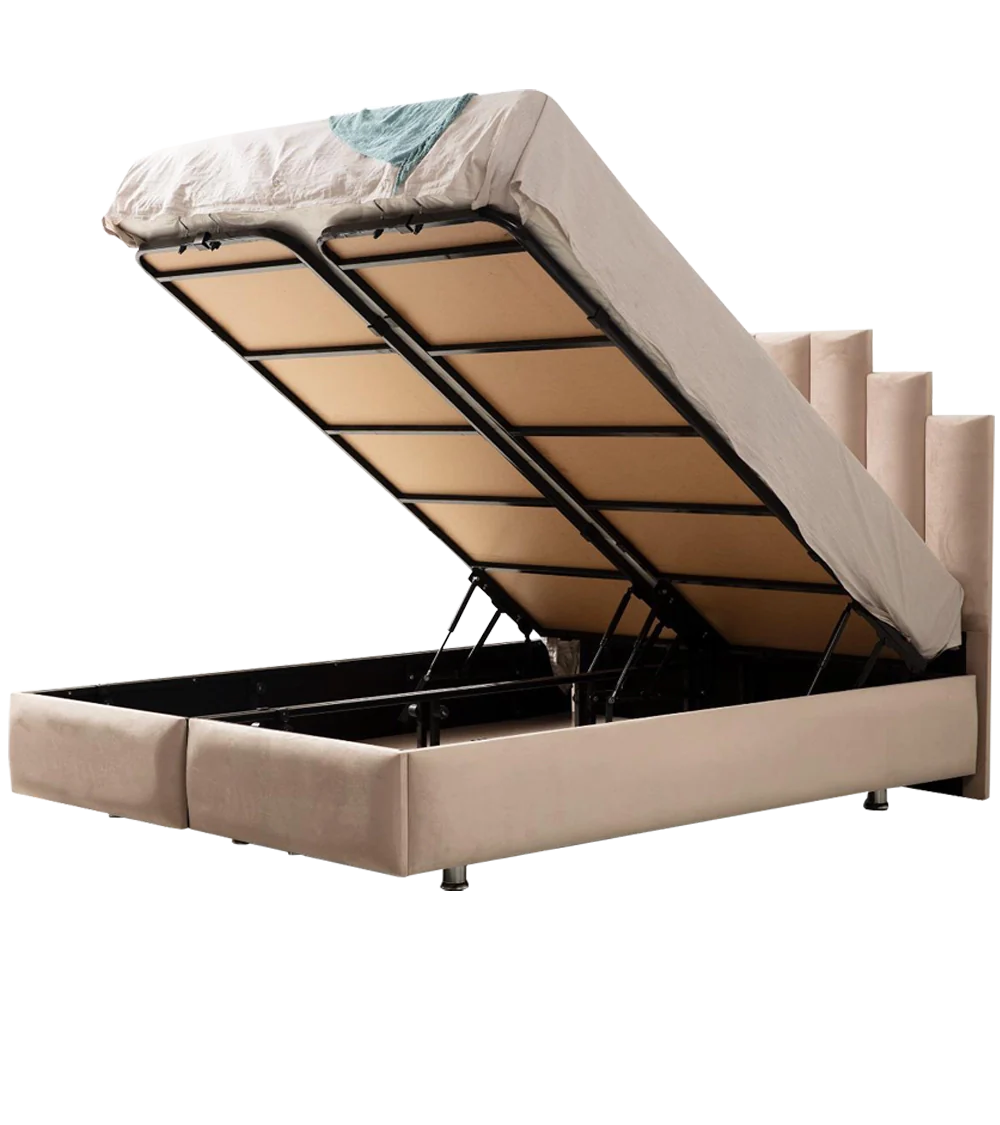 Lit Coffre Pyramide Beige - Design Élégant