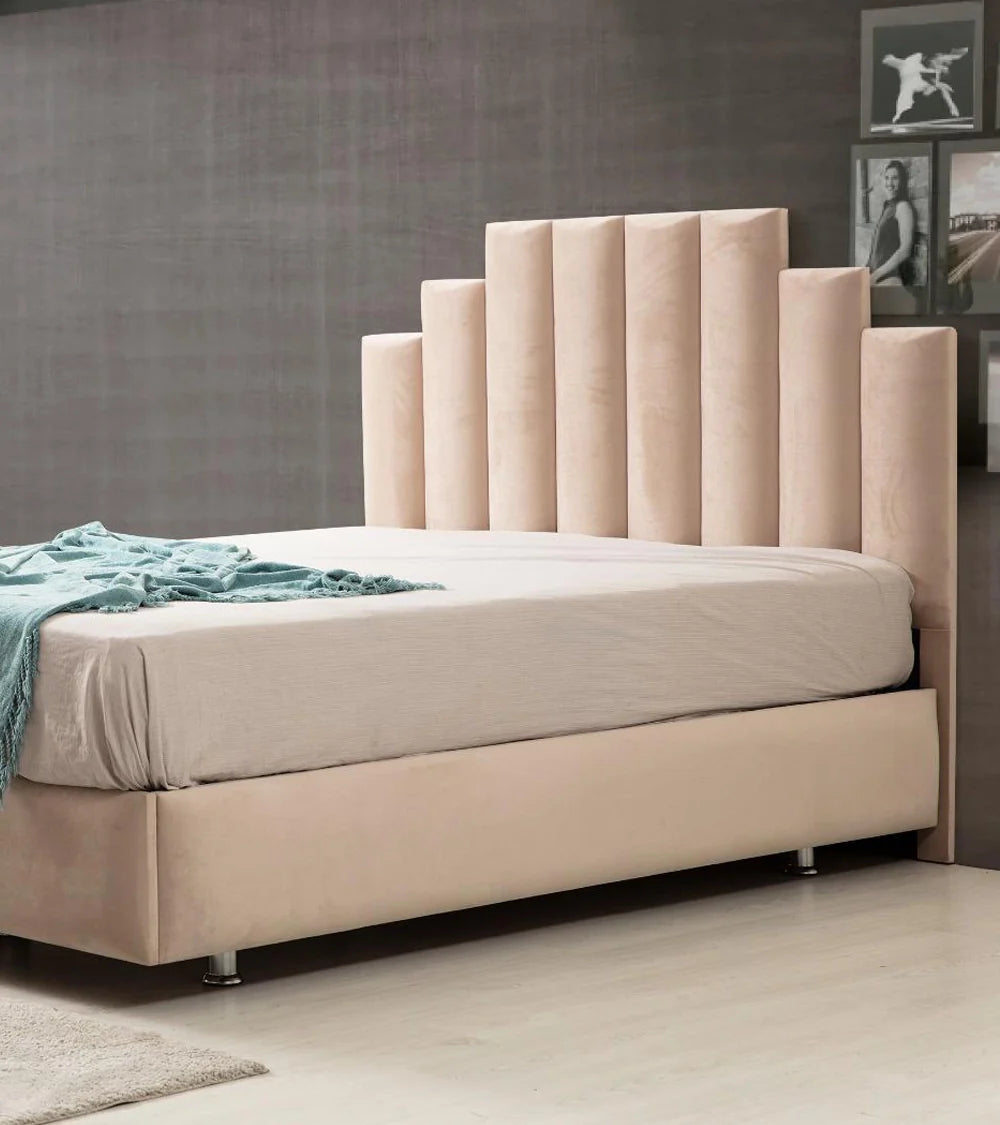 Lit Coffre Pyramide Beige - Design Élégant