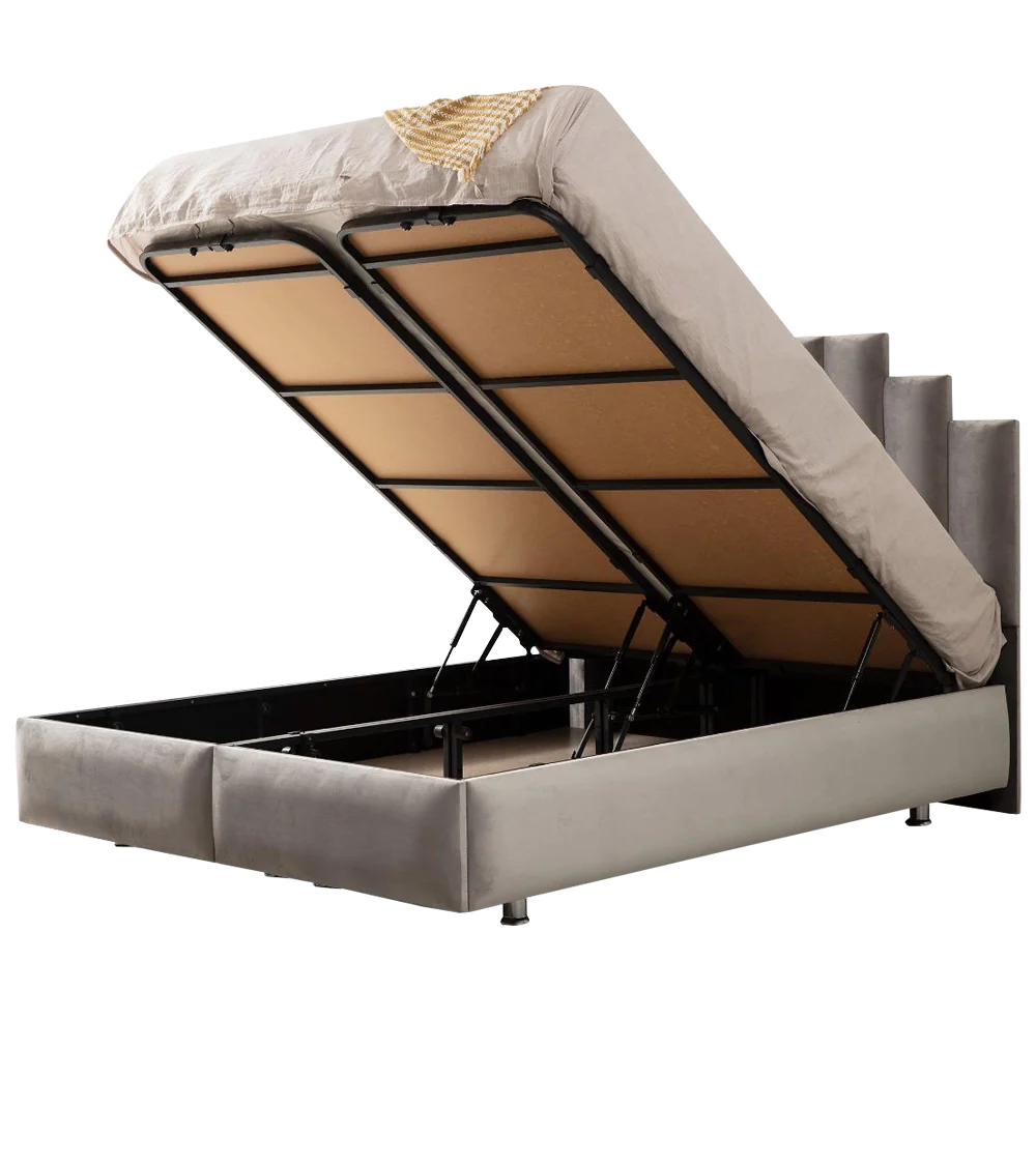 Lit Coffre Pyramide Gris - Design Élégant