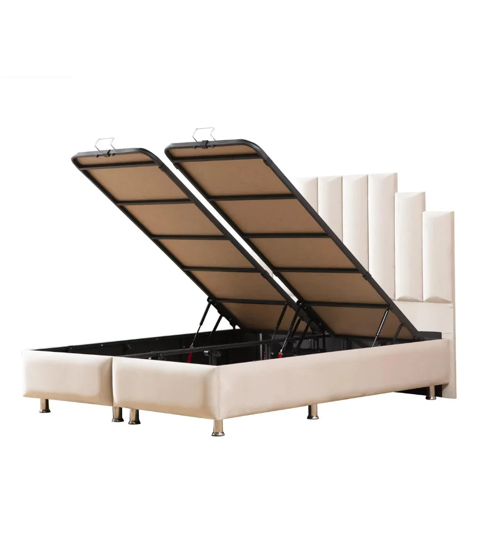 Lit Coffre Pyramide Beige - Design Élégant