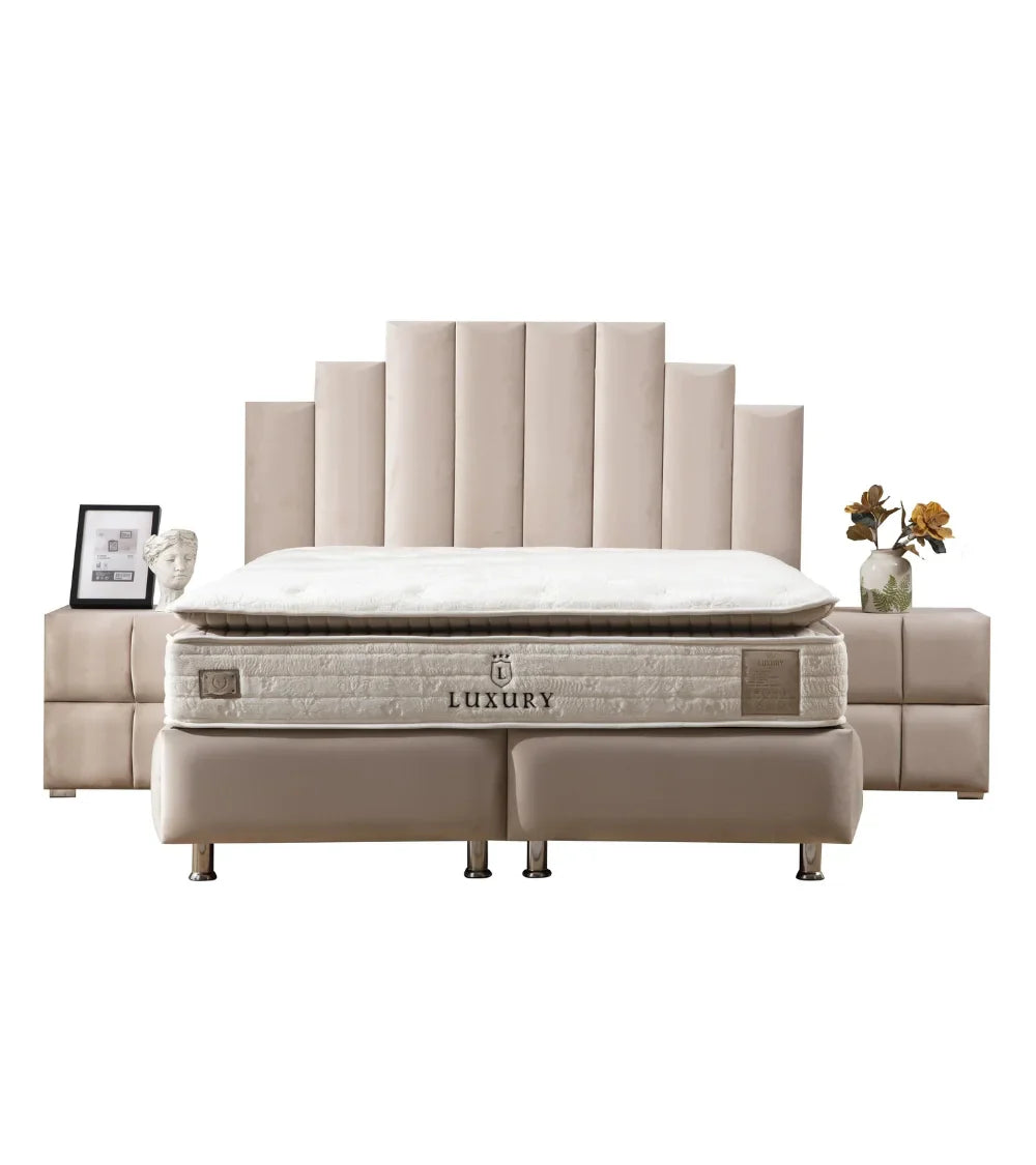 Lit Coffre Pyramide Beige - Design Élégant