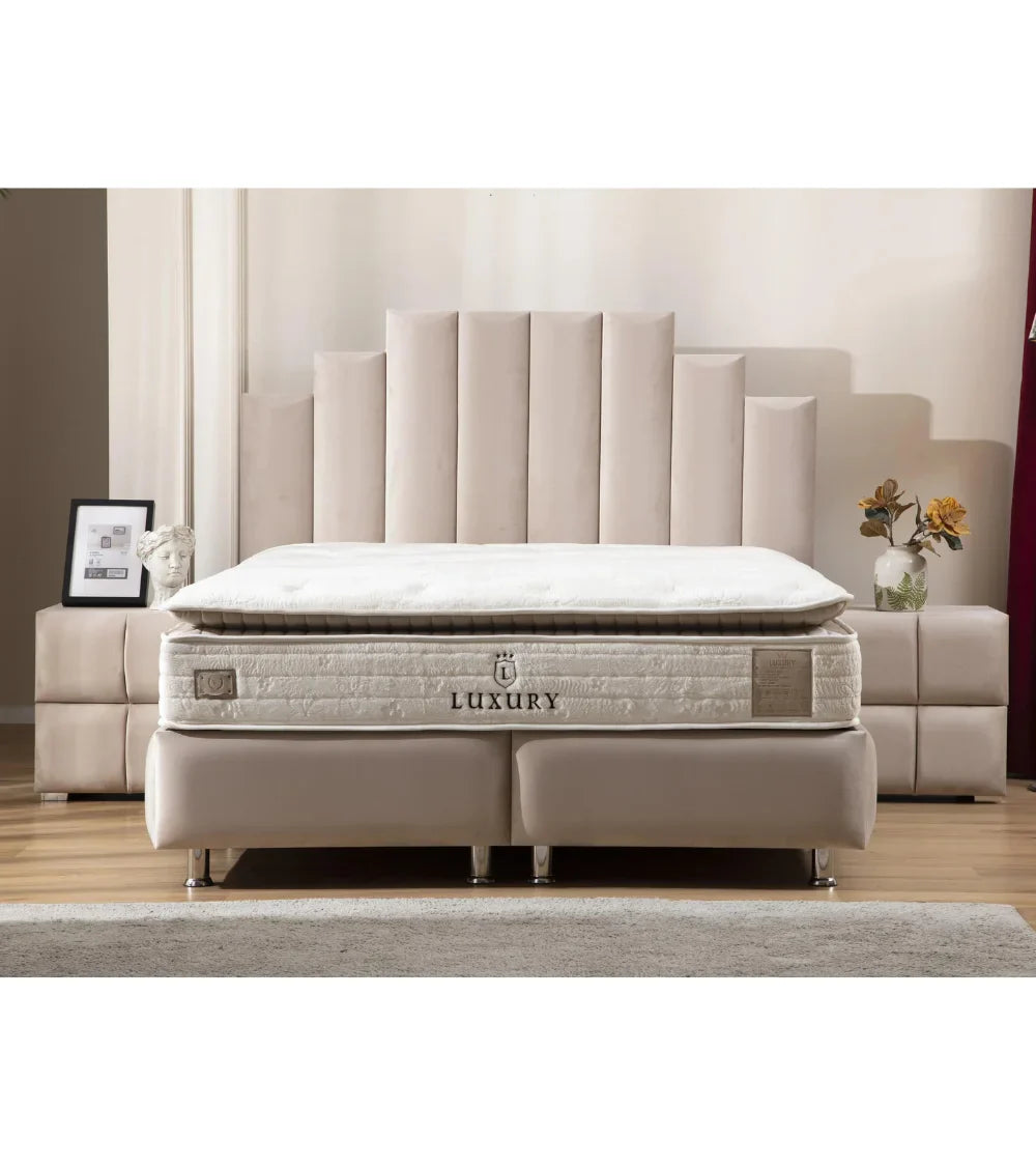 Lit Coffre Pyramide Beige - Design Élégant