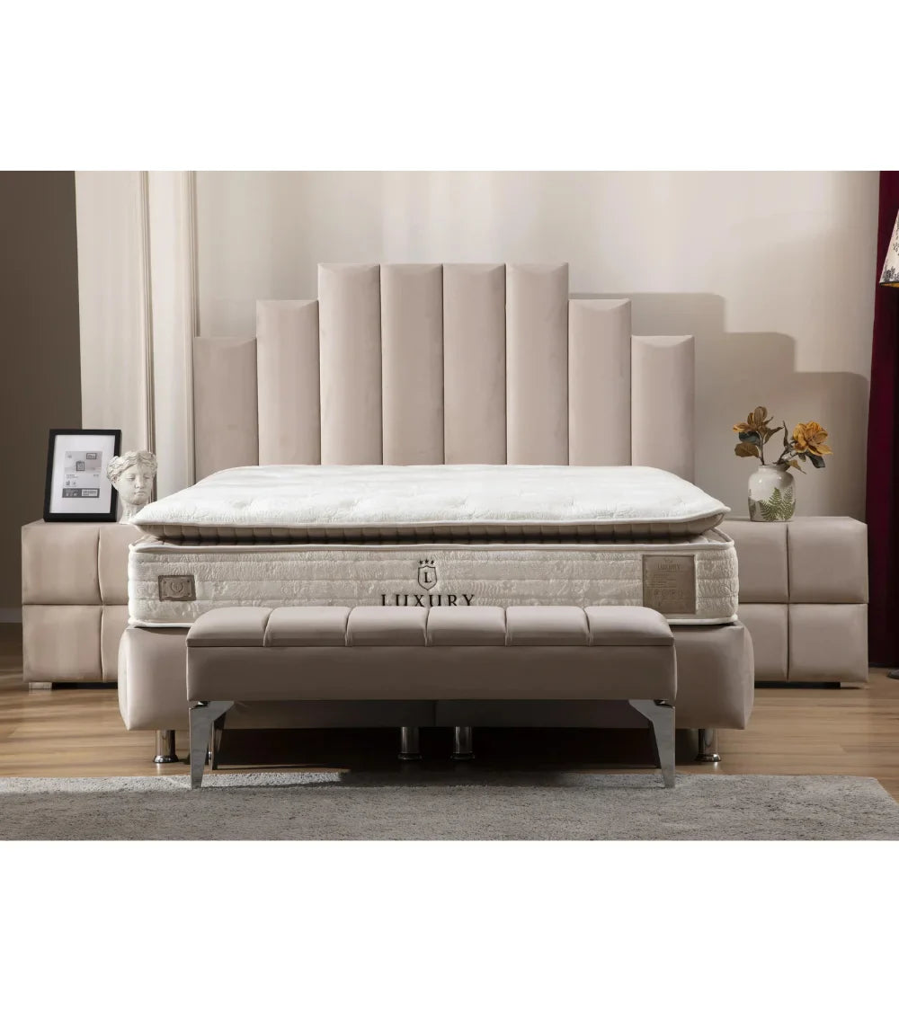 Lit Coffre Pyramide Beige - Design Élégant