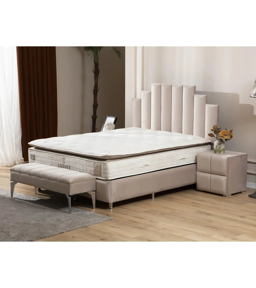 Lit Coffre Pyramide Beige - Design Élégant