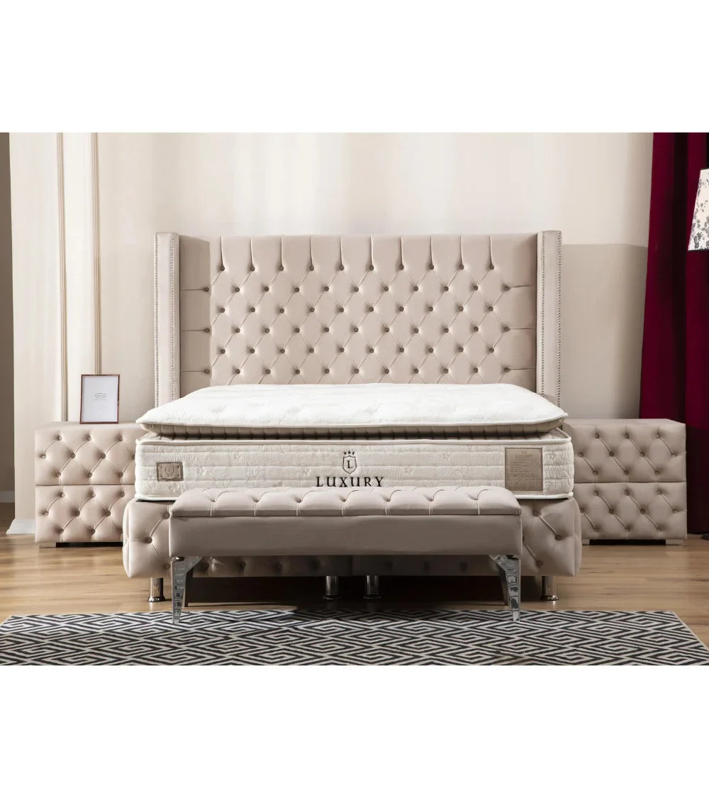 Lit Coffre Armony Beige - Confort, Élégance et Fonctionnalité