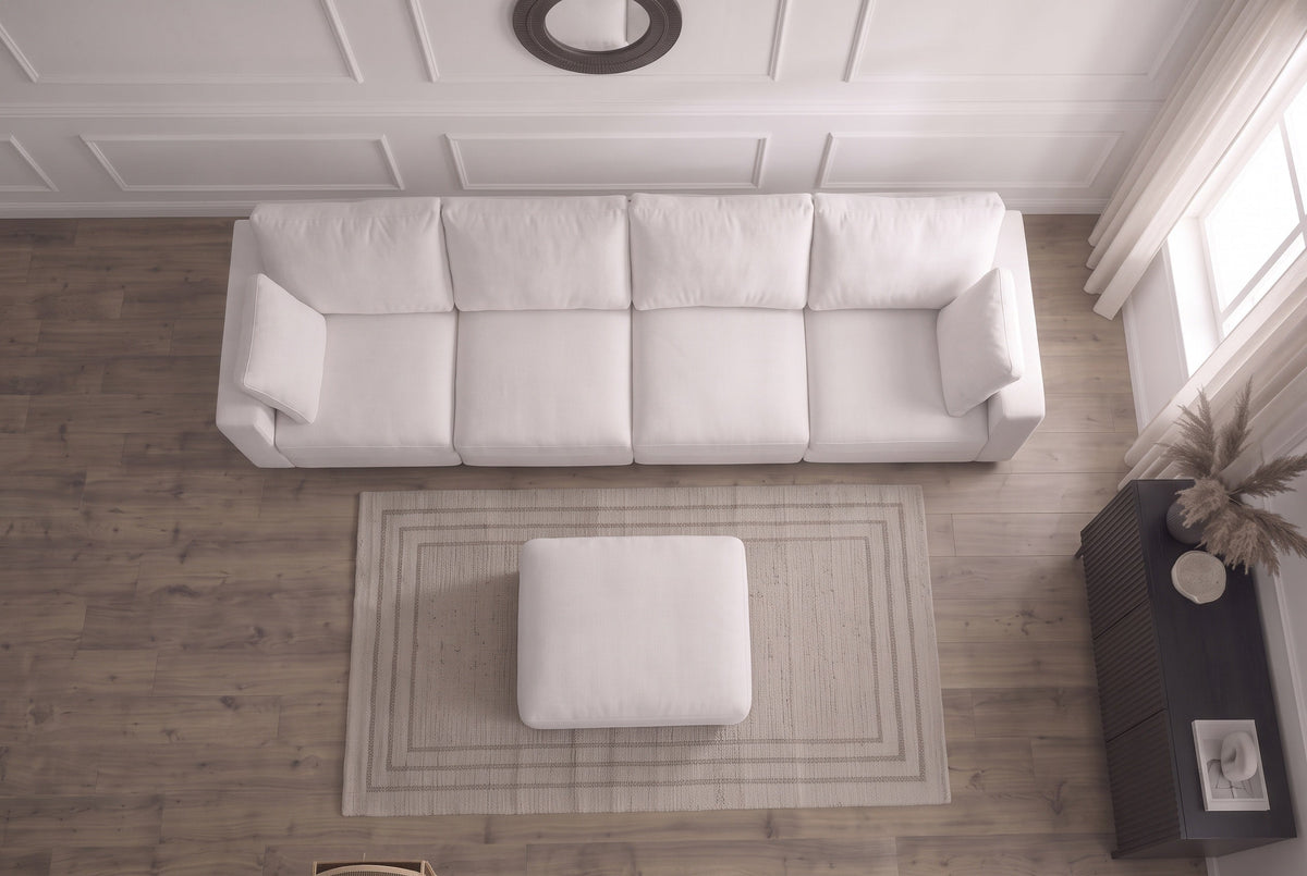Canapé Julia Modulable - Velours Blanc - 4 Places + 1 Pouf