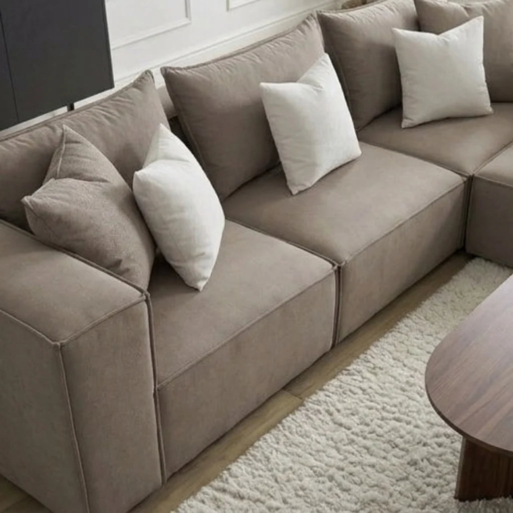 Canapé Modulable - Velours Moka - 4 Places + 1 Pouf