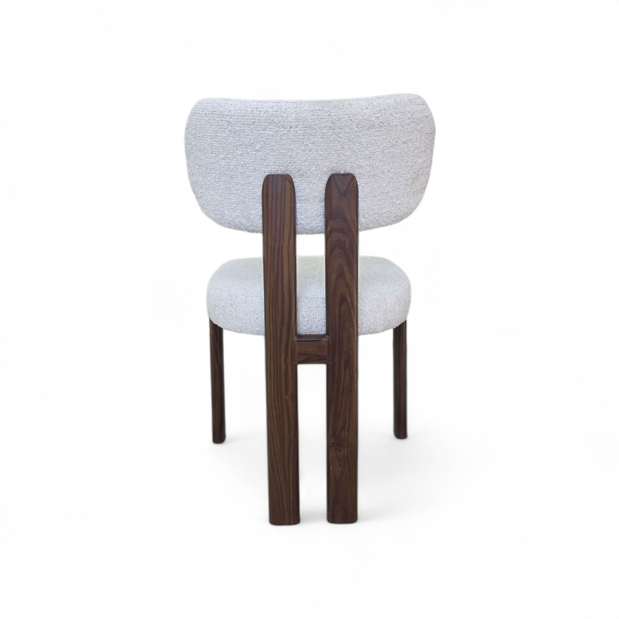 Chaise Design Bouclette Blanche & Noyer – Tissu Chenille Bouclé