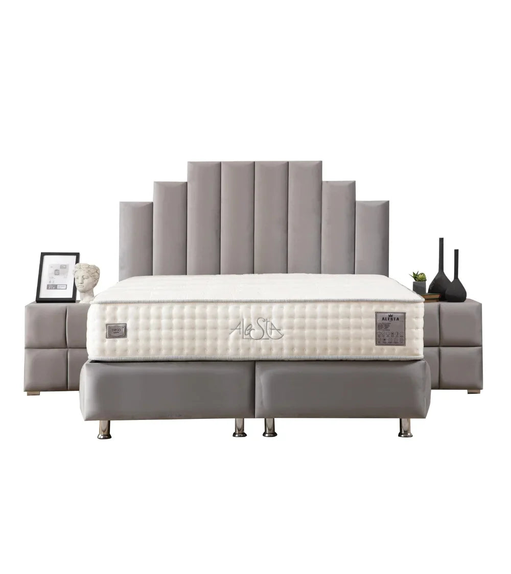 Lit Coffre Pyramide Gris - Design Élégant