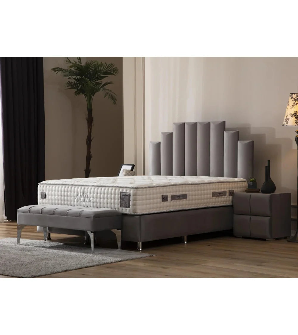 Lit Coffre Pyramide Gris - Design Élégant