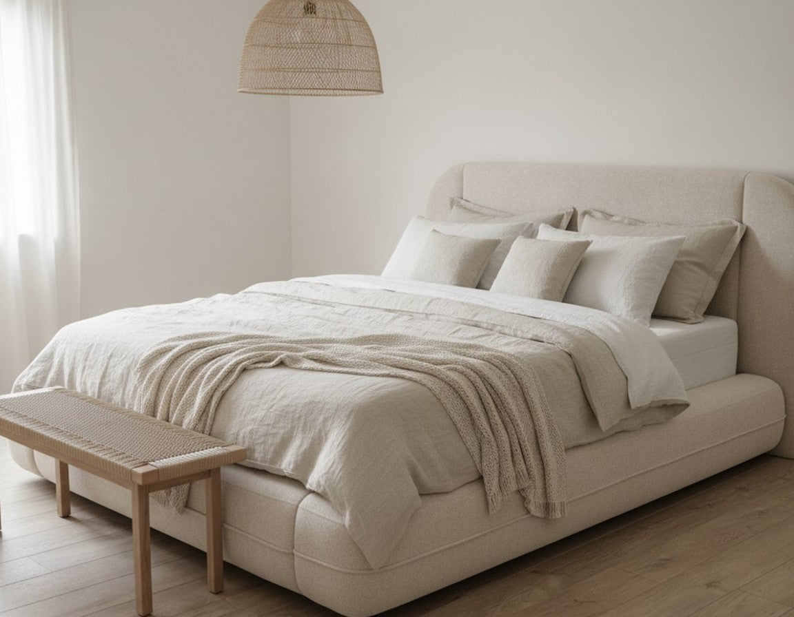 Lit Coffre Design Arrondi en Tissu Bouclé - Coffre de Rangement
