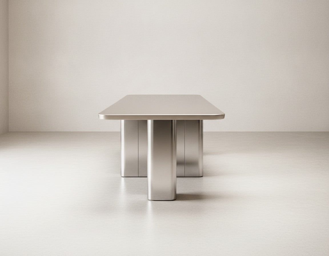 Table à Manger Rectangulaire - Plateau Laqué Taupe & Piètement Chrome