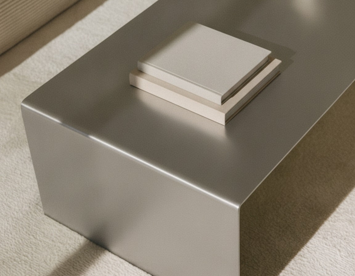 Table Basse Rectangulaire 110x55 cm en Acier Inoxydable - Design Waterfall