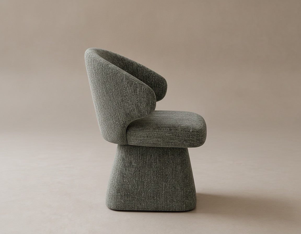 Chaise Design Sculpturale - Tissu Chenille Vert Sauge