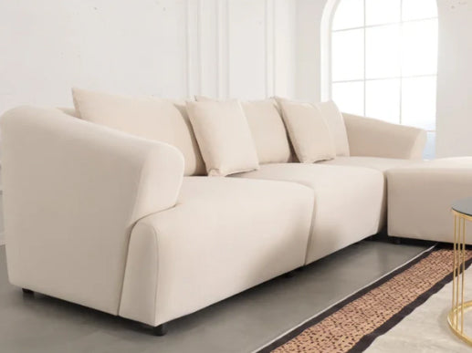 Canapé Modulable Lokkum 3 + 1 Pouf en Velours Blanc Anti-Tâche