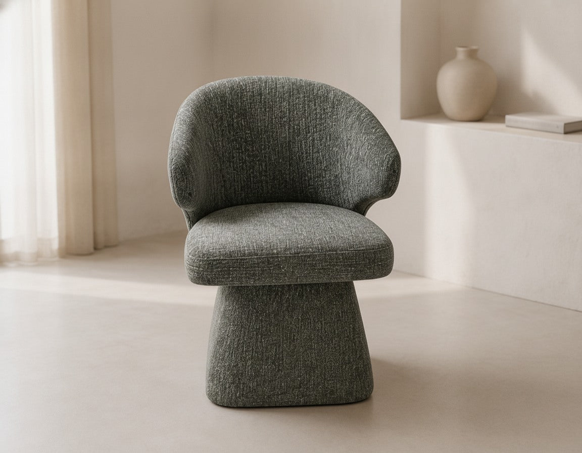 Chaise Design Sculpturale - Tissu Chenille Vert Sauge