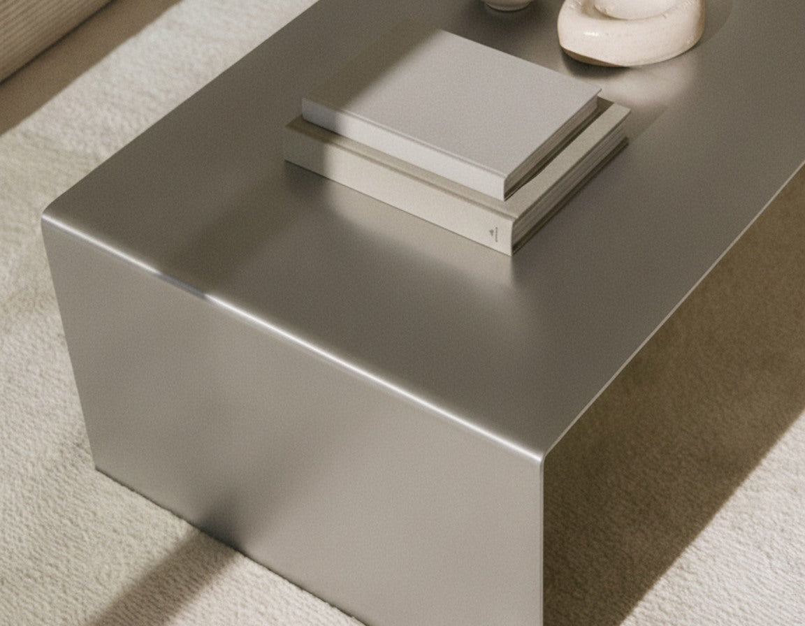 Table Basse Rectangulaire 110x55 cm en Acier Inoxydable - Design Waterfall