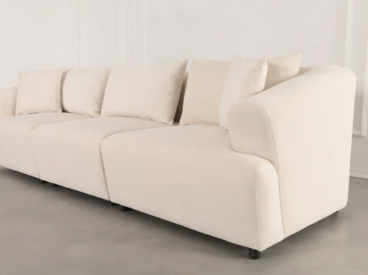 Canapé Modulable Lokkum 3 + 1 Pouf en Velours Blanc Anti-Tâche