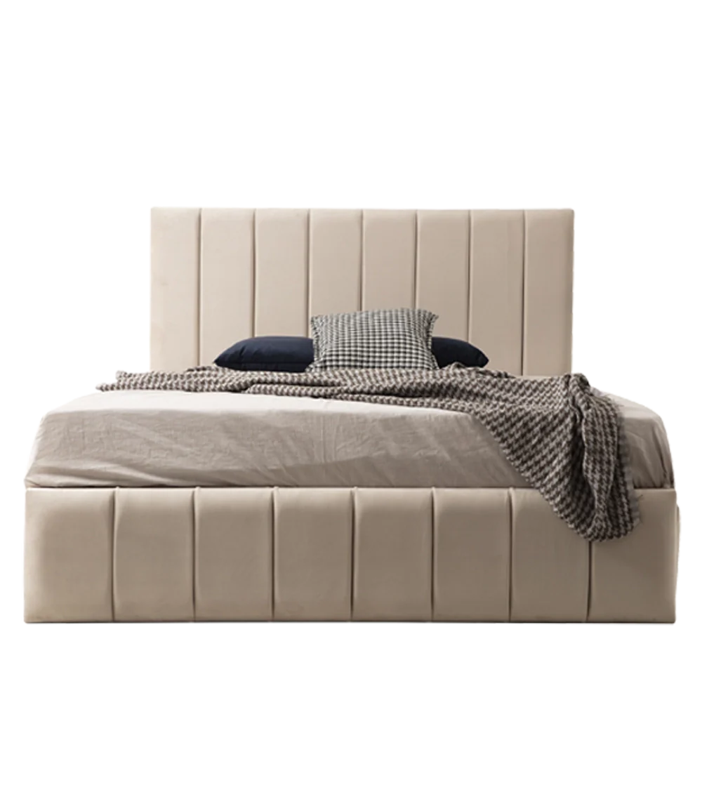 Cadre de Lit Polo Beige - Confort Luxueux et Design