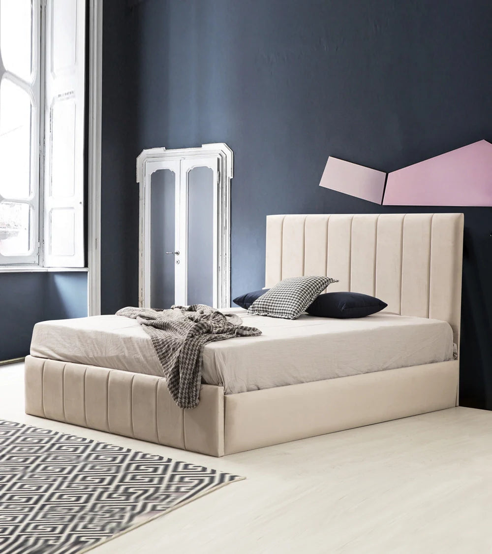 Cadre de Lit Polo Beige - Confort Luxueux et Design