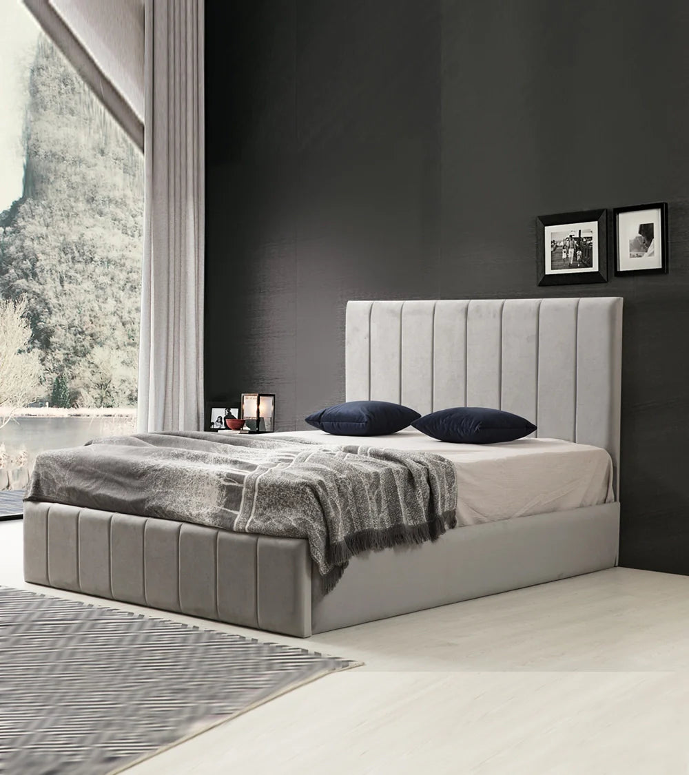 Cadre de Lit Polo Gris - Confort Luxueux et Design