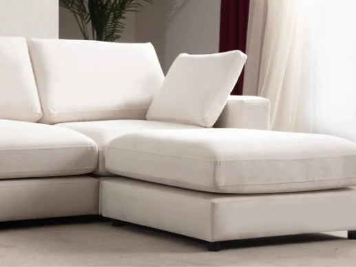 Canapé Julia Modulable Velours Blanc 3+1 Pouf