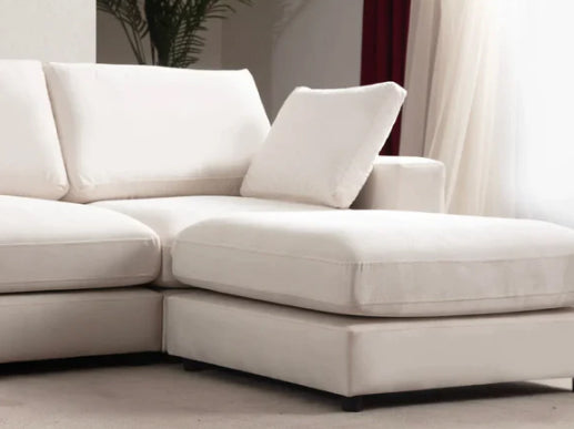 Canapé Julia Modulable Velours Blanc 4+1 Pouf