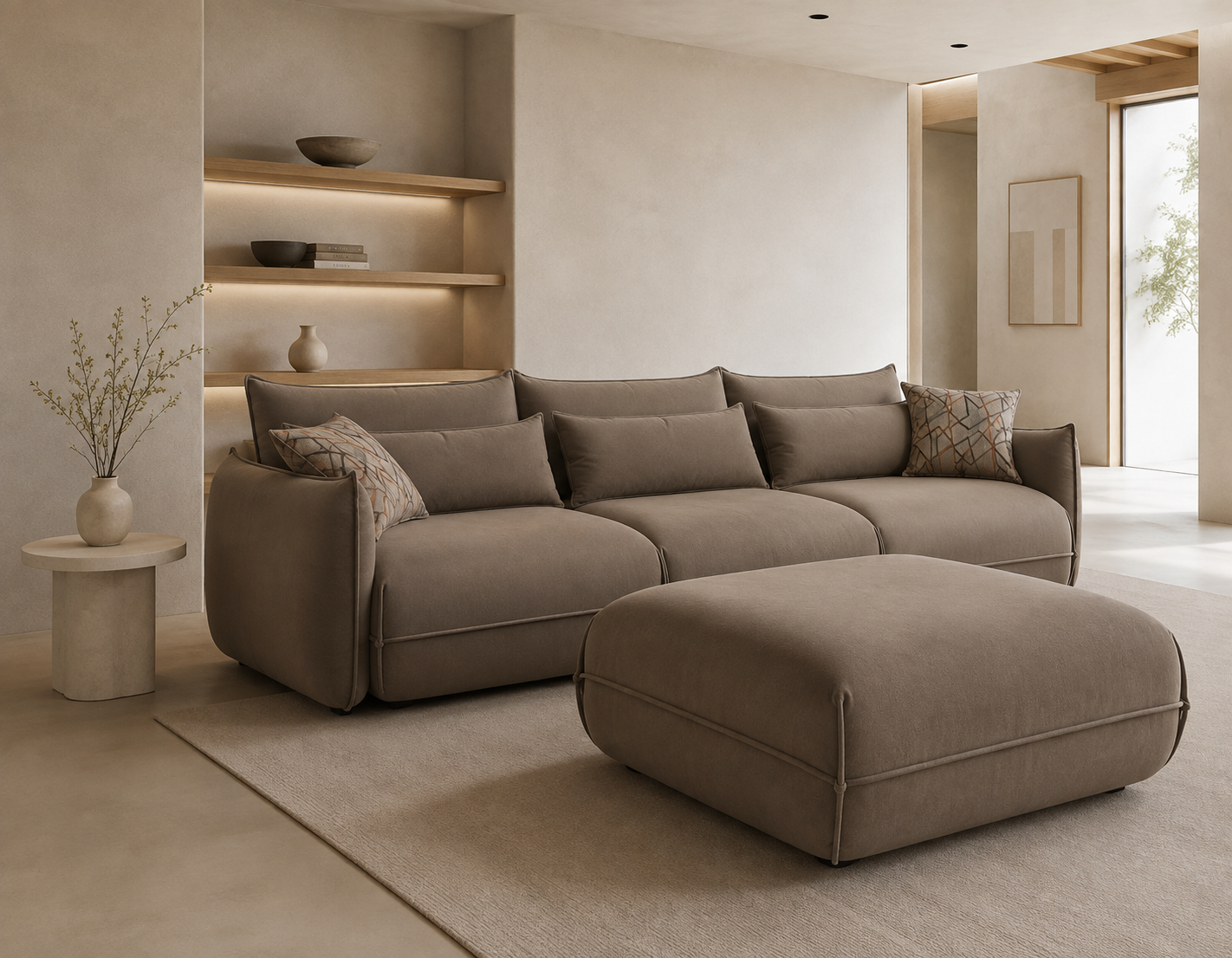 Canapé d'Angle Modulable avec Méridienne - Tissu Taupe