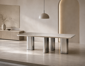 Table à Manger Rectangulaire - Plateau Laqué Taupe & Piètement Chrome