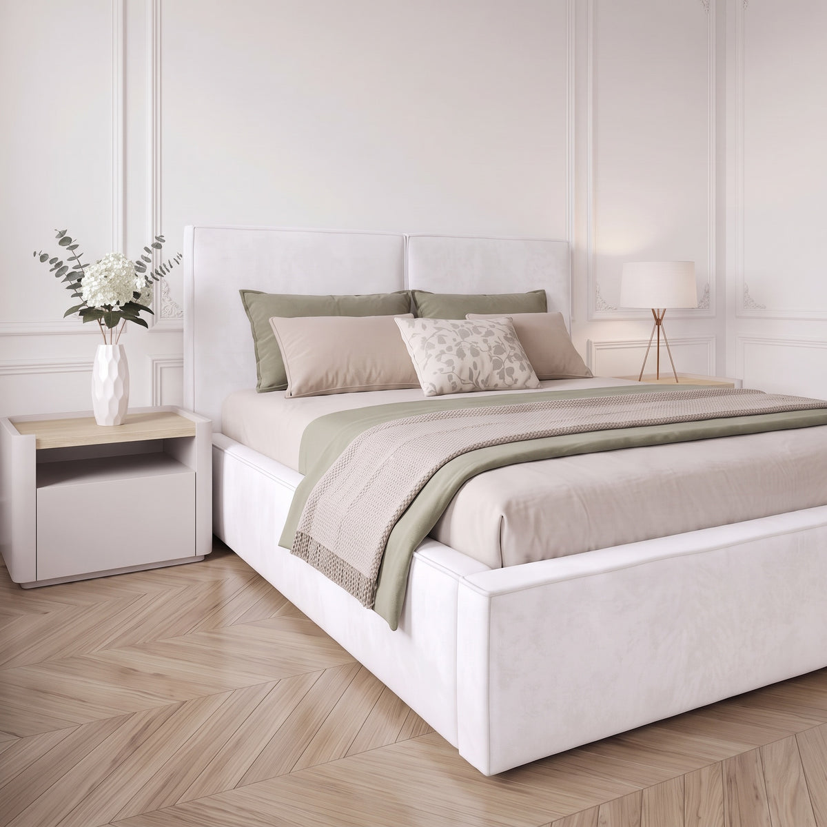 Lit Coffre Cuba Velours Blanc Anti-Tache – Design Moderne avec Rangement | 140x190, 160x200, 180x200