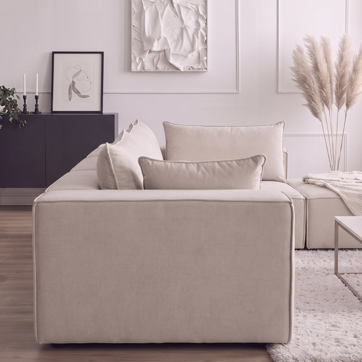 Canapé Modulable - Velours beige - 4 Places + 1 Pouf