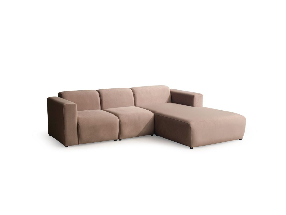 Canapé d’Angle Barkley en velours anti-tâche mokka – Angle droit ou gauche – 265x185 cm