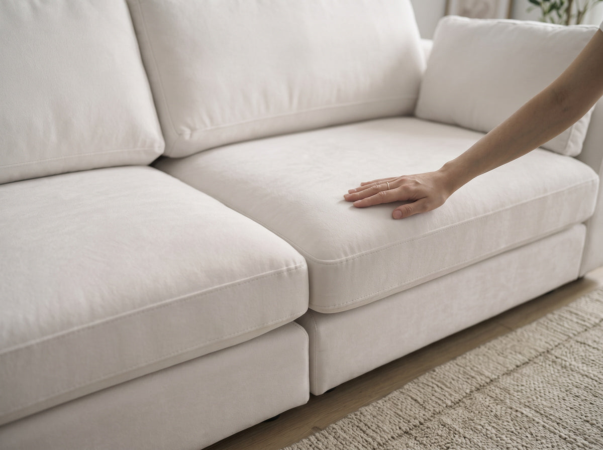 Canapé Julia Modulable - Velours Blanc - 4 Places + 1 Pouf