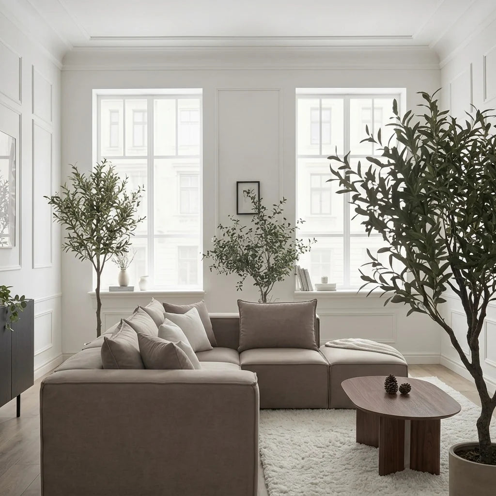 Canapé Modulable - Velours Moka - 4 Places + 1 Pouf