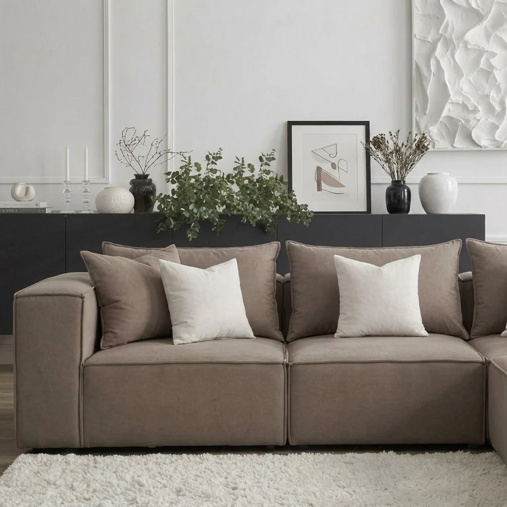 Canapé Modulable - Velours Moka - 4 Places + 1 Pouf