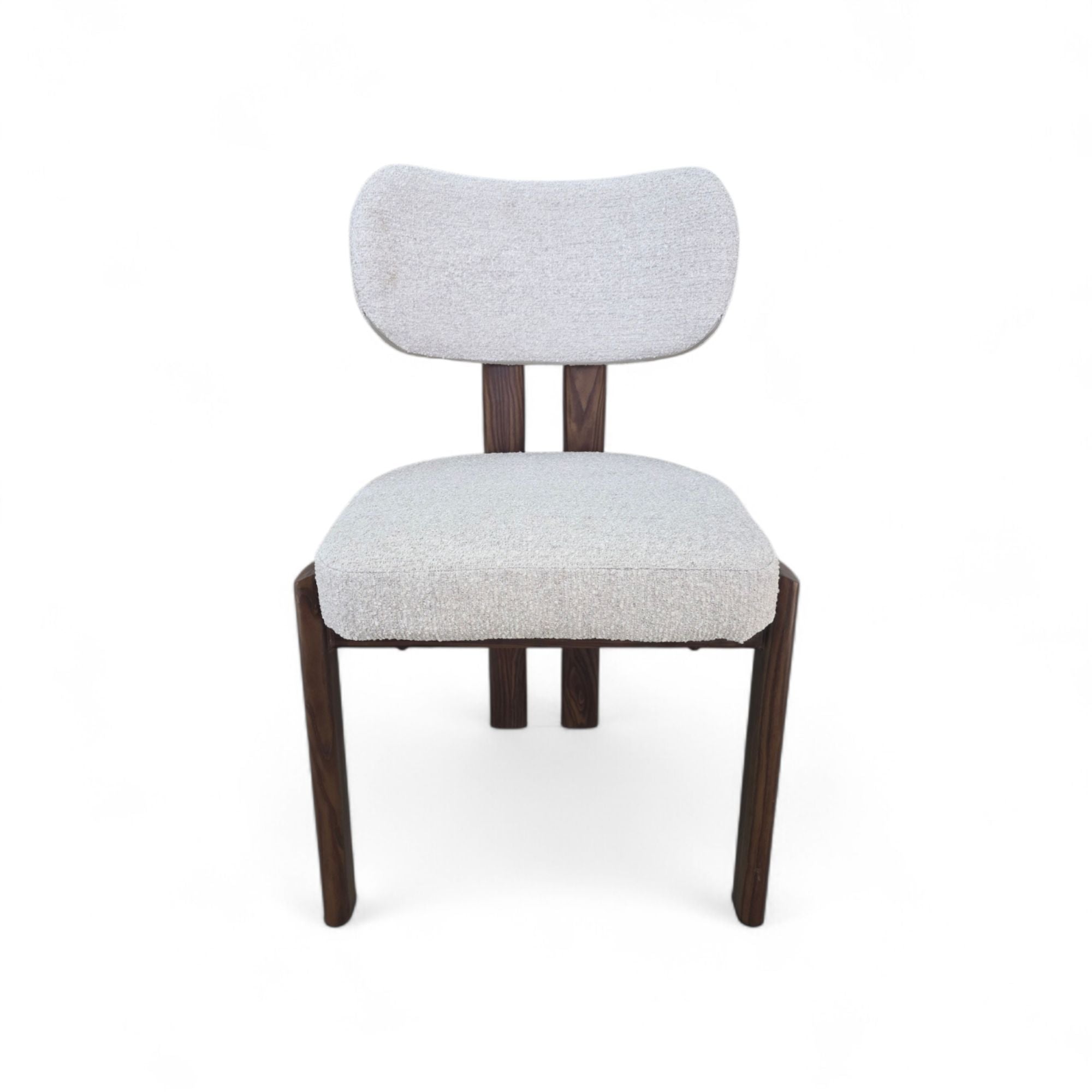 Chaise Design Bouclette Blanche & Noyer – Tissu Chenille Bouclé