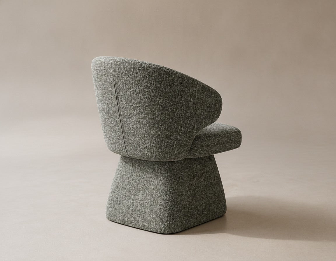 Chaise Design Sculpturale - Tissu Chenille Vert Sauge