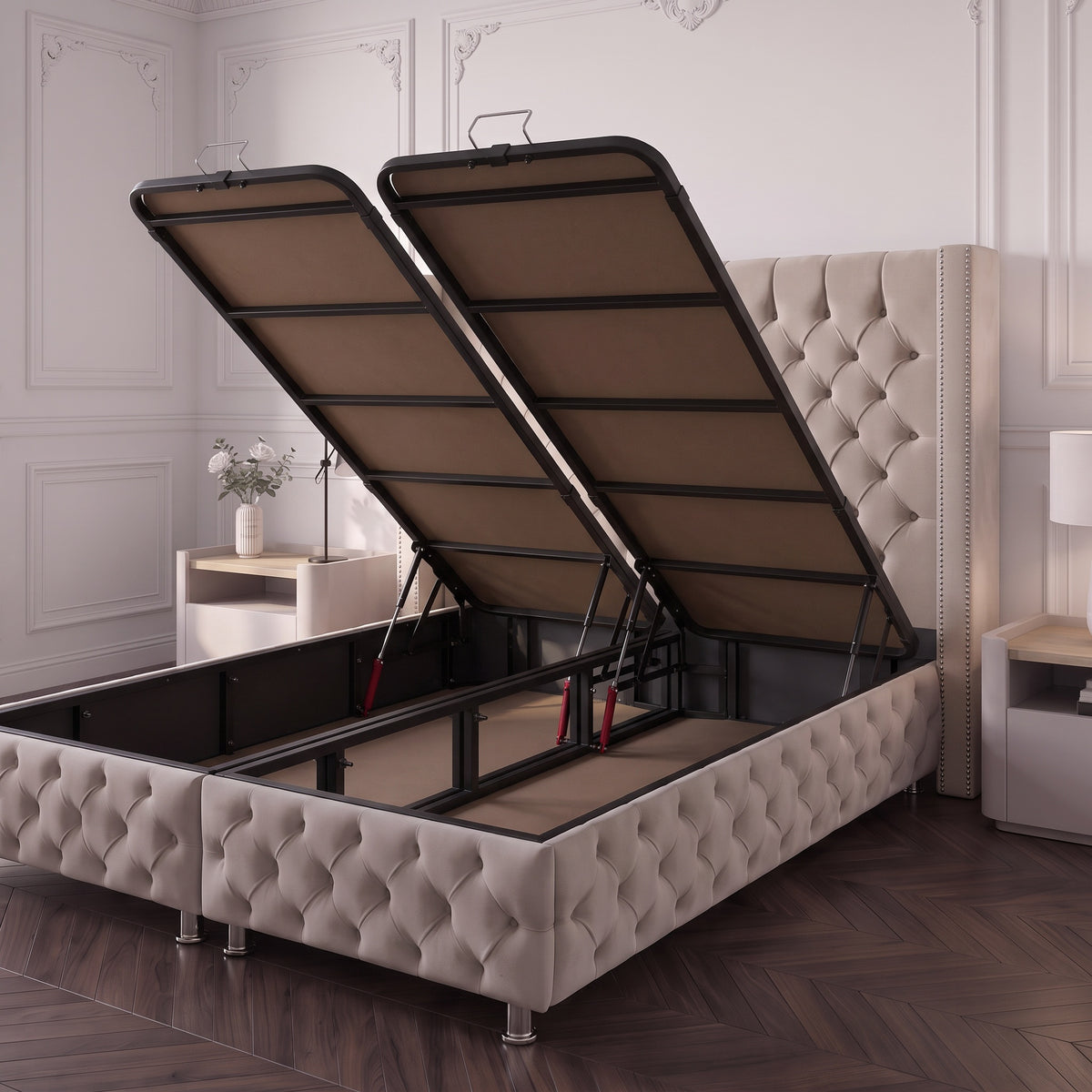 Lit Coffre Armony Beige - Confort, Élégance et Fonctionnalité