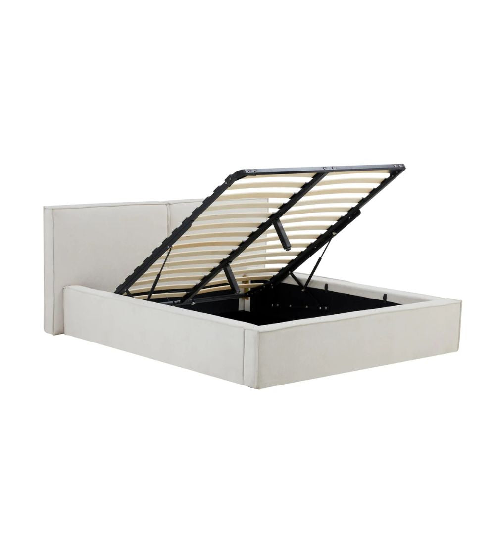 Lit Coffre Cuba Velours Blanc Anti-Tache – Design Moderne avec Rangement | 140x190, 160x200, 180x200